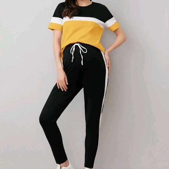 Maternity color block top and pants set - Picture 1 of 2